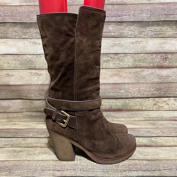 Prada Brown Suede Heeled Boots - Picture 4 of 11